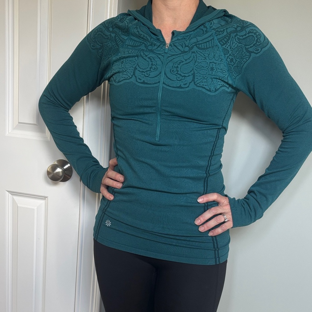 Athleta Size S Women's Teal Quarter Zip Long Sleeve with Thumb Holes